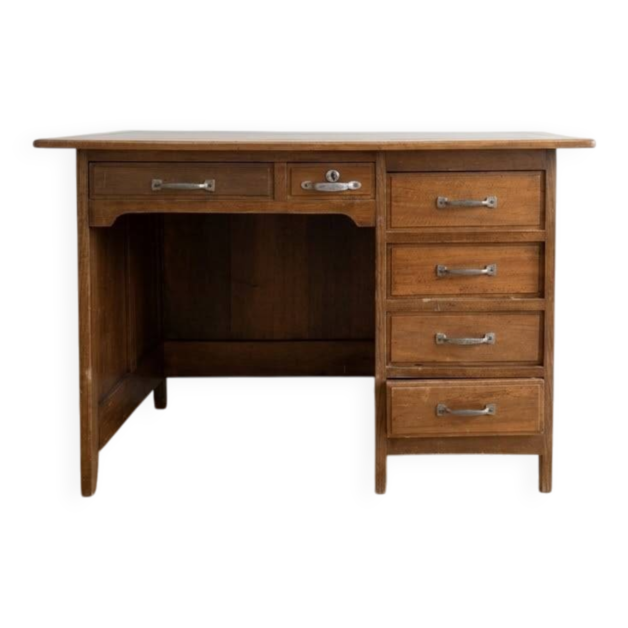 Bureau industriel vintage en bois massif brun