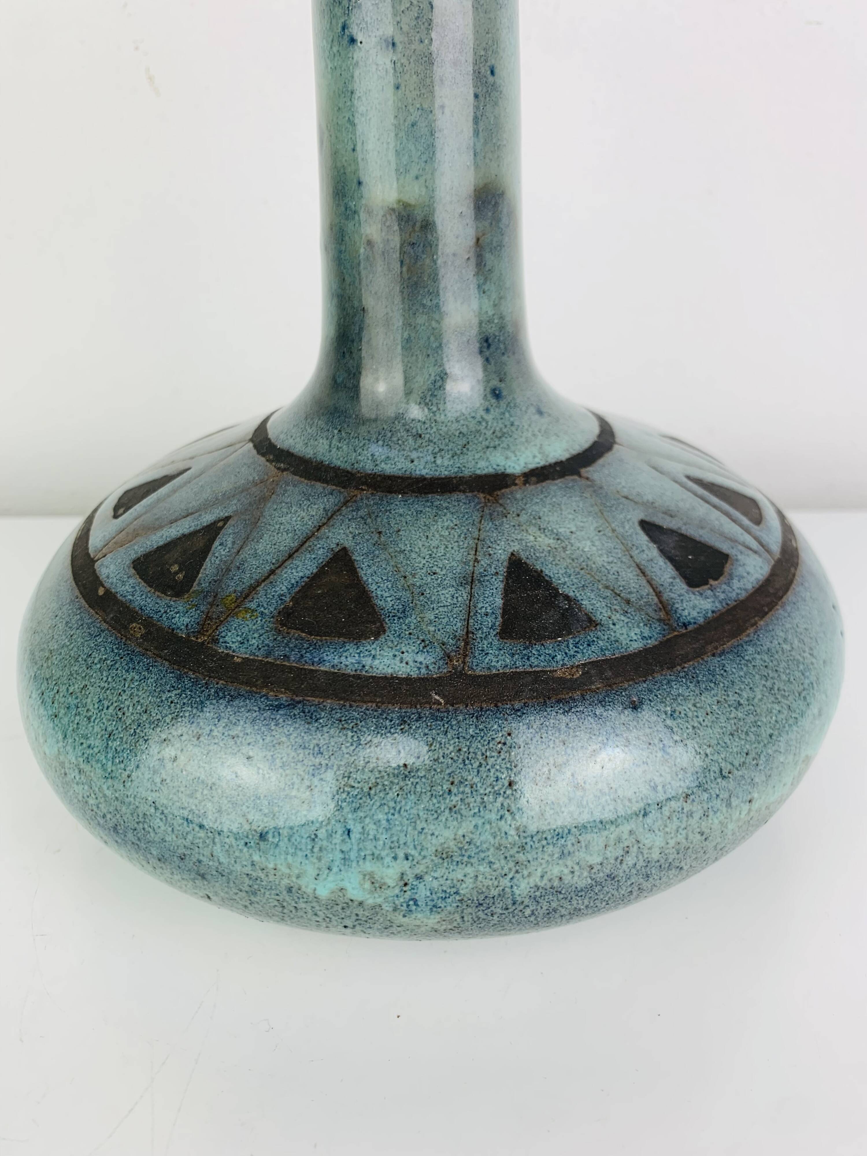Vintage ceramic vase pottery Kings of Majorca in Perpignan, geometric.