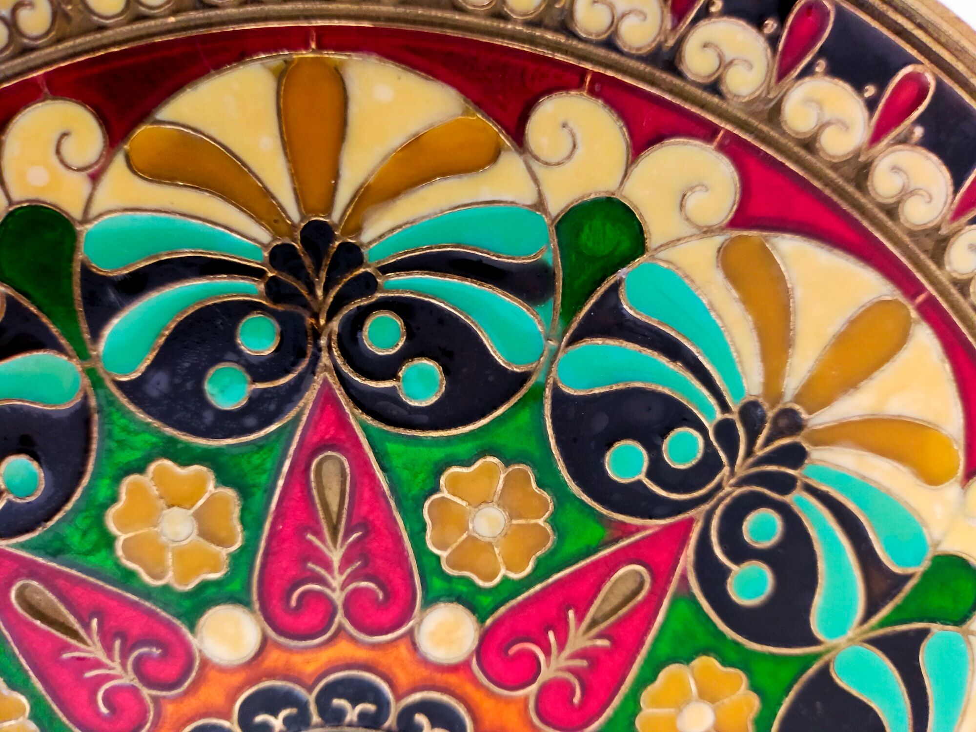 Plate or empty pocket in partitioned copper and vintage enamels