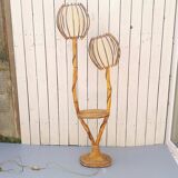 Rattan lamppost, 2 lights and tablet, vintage