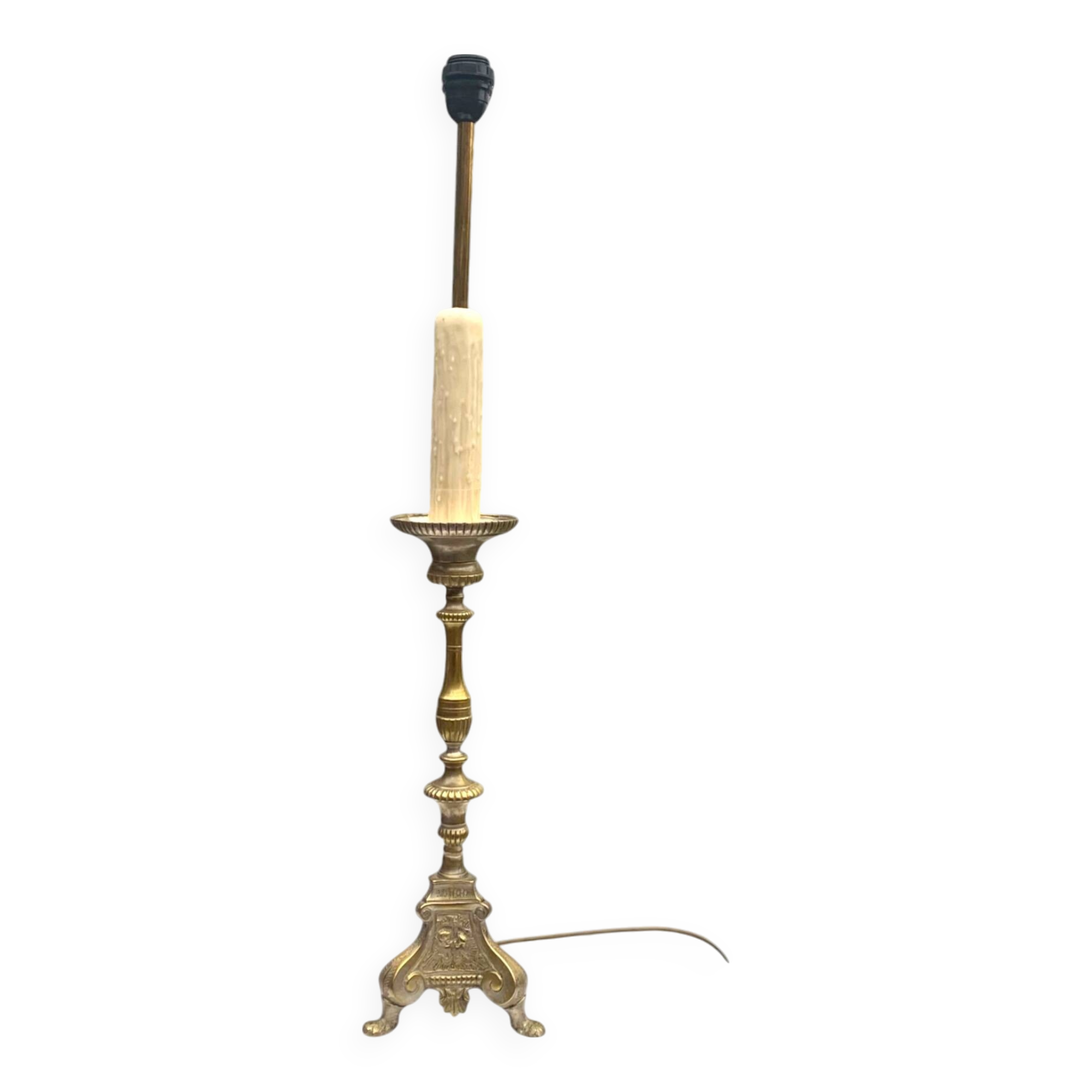 Antique large brass candlestick lamp base