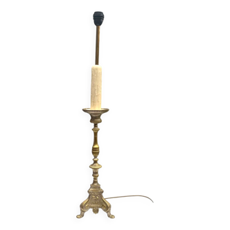 Antique large brass candlestick lamp base
