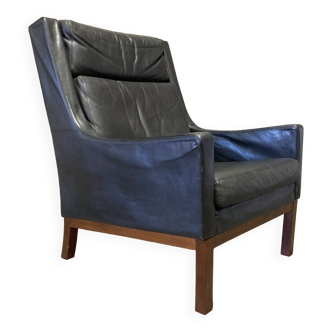 Black leather armchair "Scandinavian design" 1950.