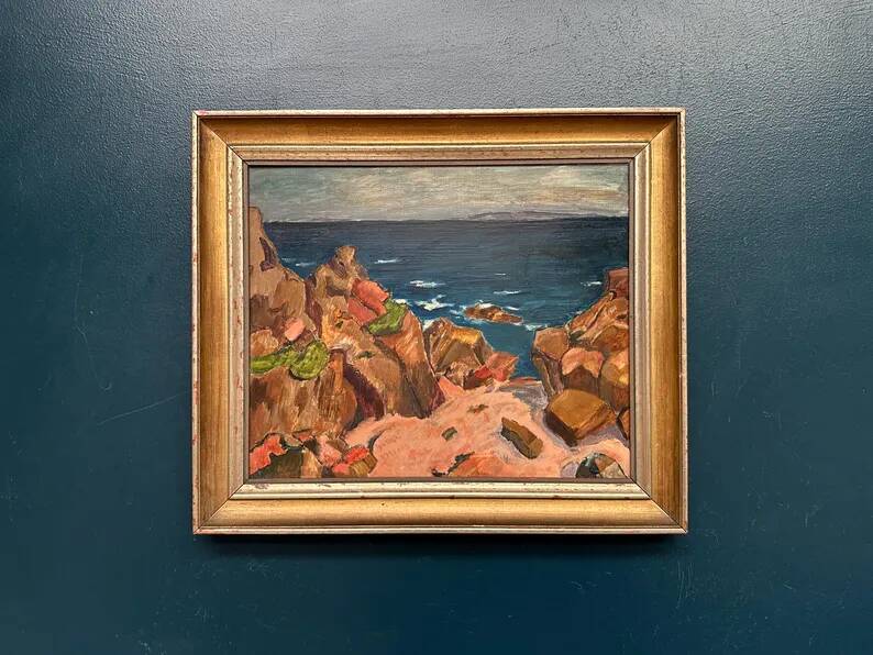 Original Swedish Oil on Panel – “Coastal motif” by Unknown Artist – Vintage & Framed – 53 × 46 cm (20.8" x 18.1")