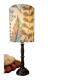 Aged metal table lamp, botanical shade