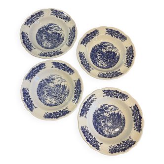 4 assiettes creuses en porcelaine Pyroblan