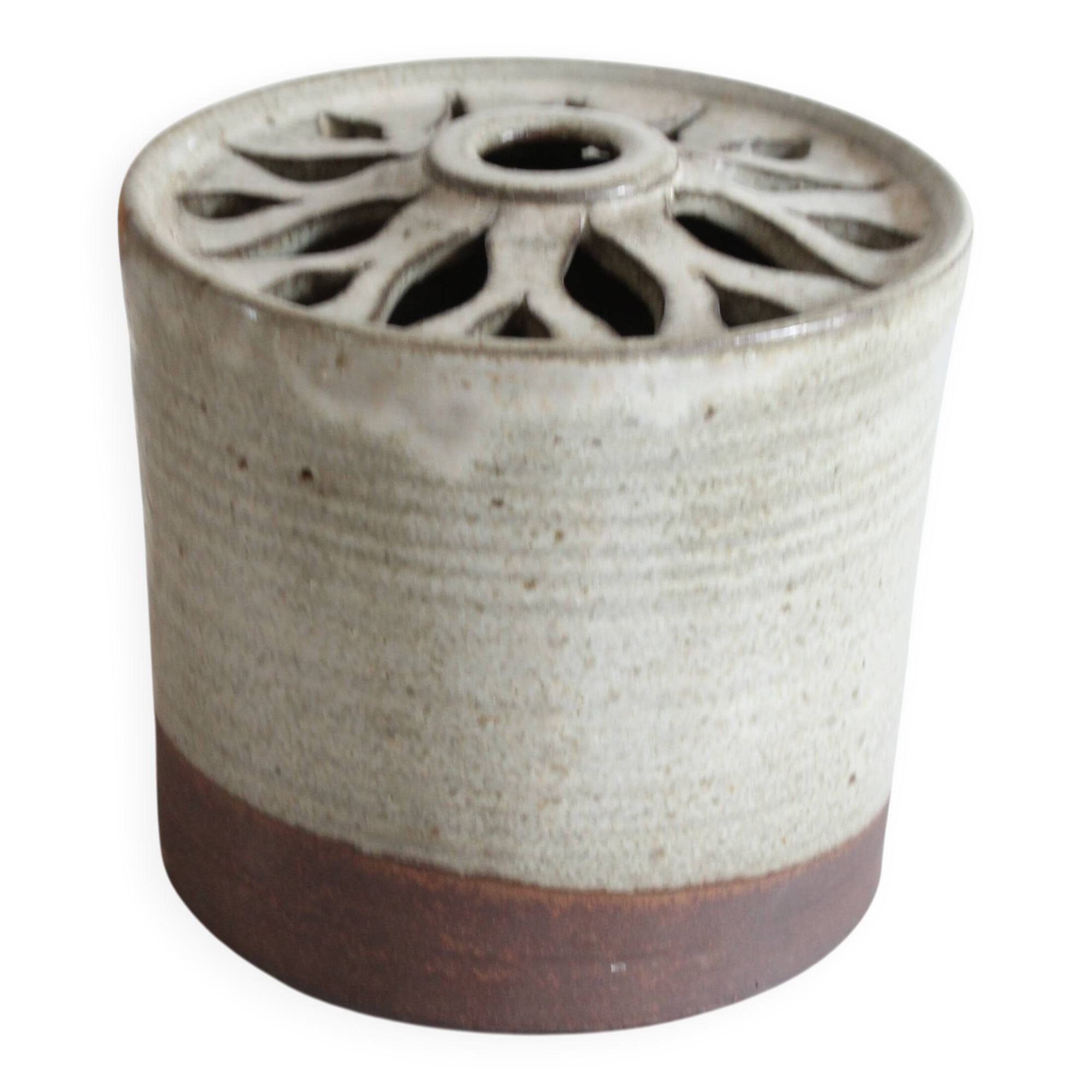 Glazed stoneware vase signed – Art ceramic flower holder