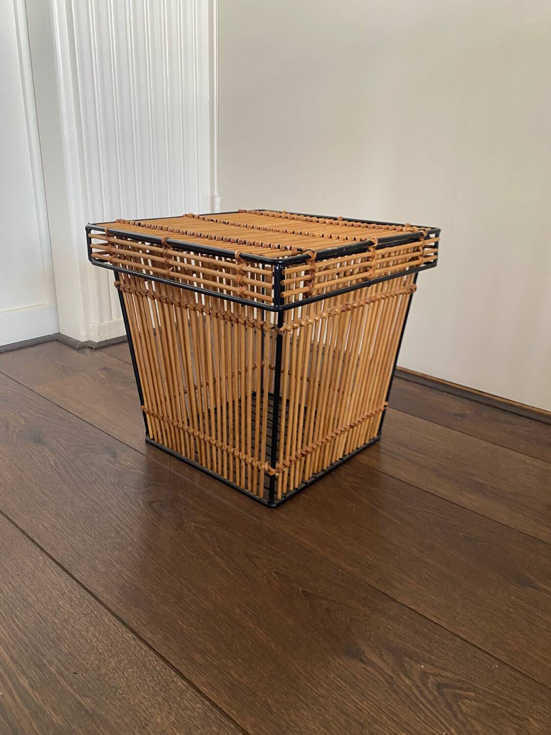 Mid-Century Rattan and Metal Storage Box by Rohe Noordwolde, 1950s