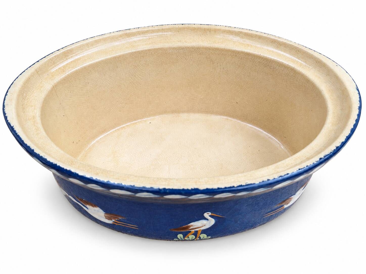 Large Alsatian terrine from Soufflenheim in blue with stork decoration – 41 cm