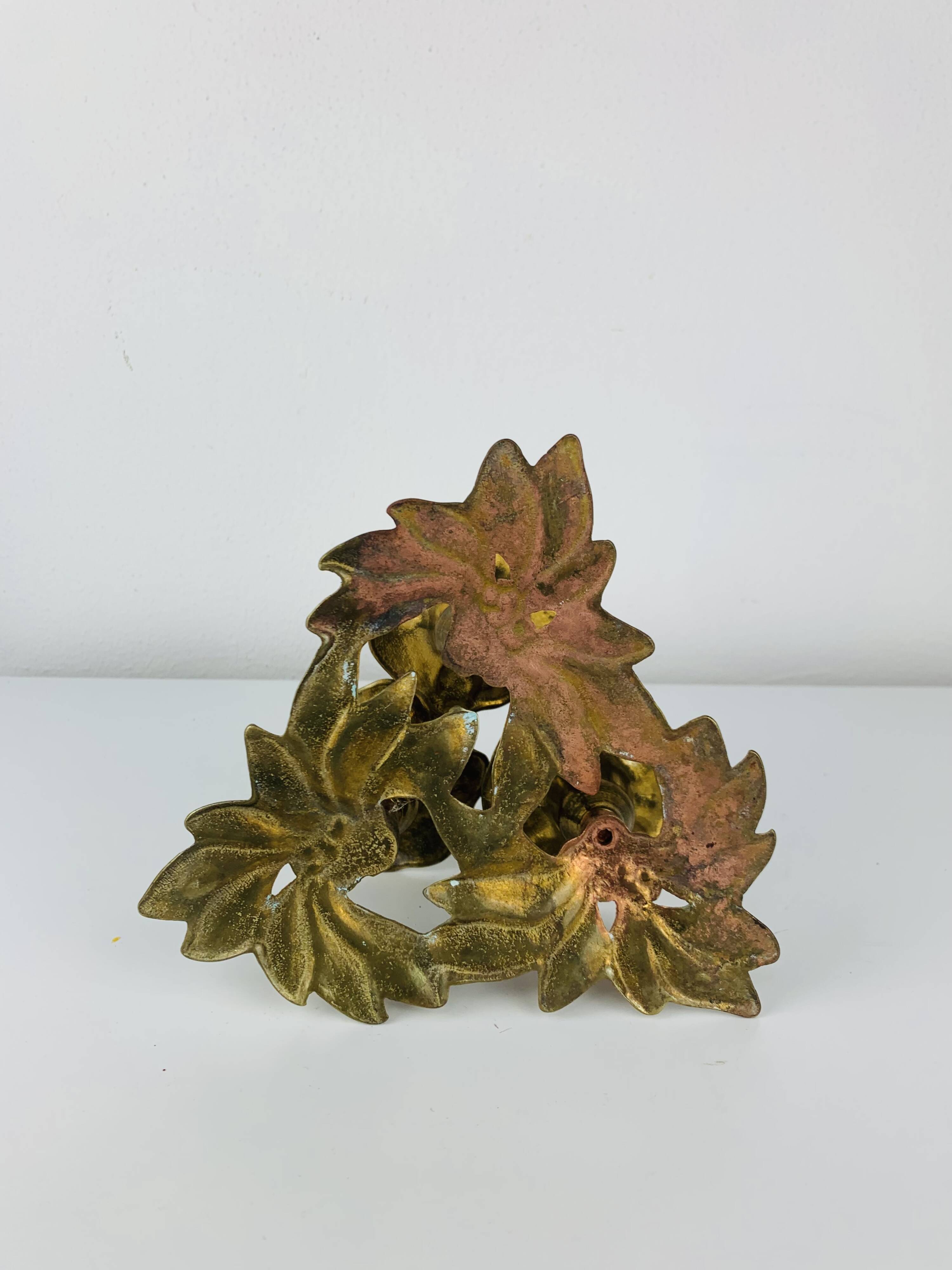 Bougeoir laiton trio de fleurs, vintage