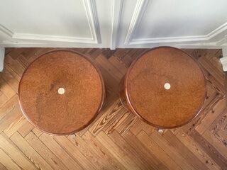 Pair of Art Deco bedside tables made of cedar magnifying glass