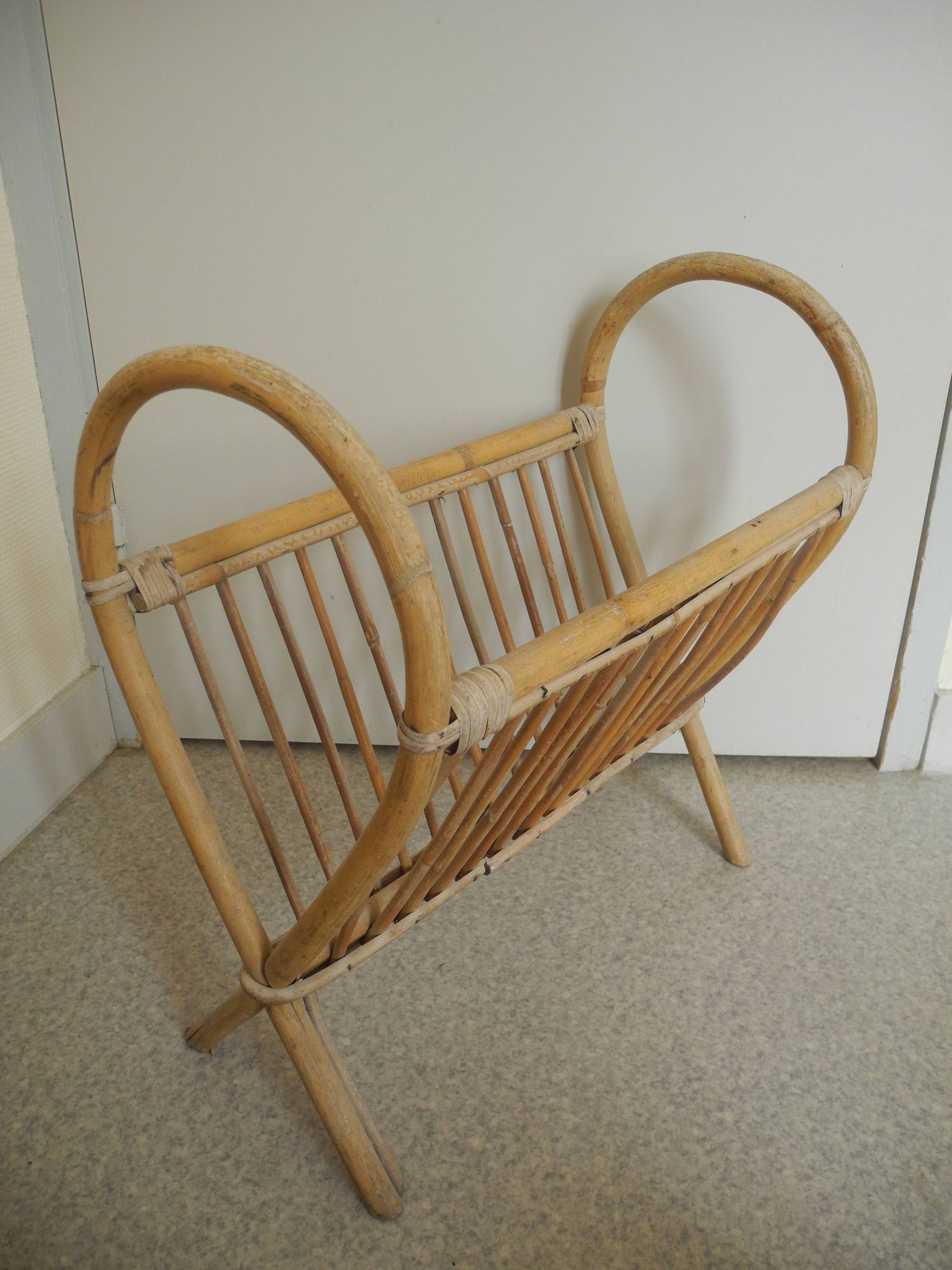 vintage rattan magazine rack