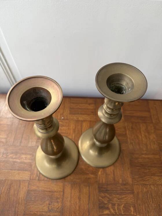 2 large brass candle holders