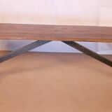 Old Burmese teak bench and wrought iron base