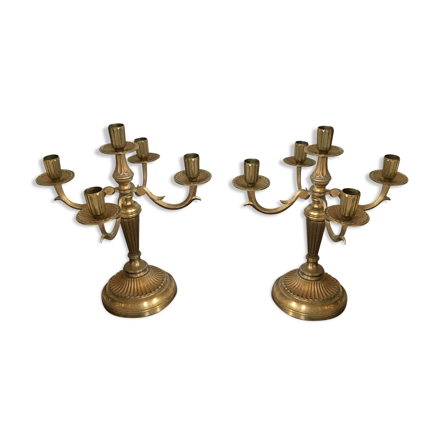 Pair of golden brass candlesticks