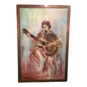 Portrait gypsy woman painting fresco oil on canvas