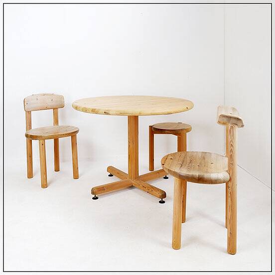 Rainer Daumiller for Hirtshals Savværk A/S dining set - Denmark, 1970s - 1 table/2 chairs/1 stool