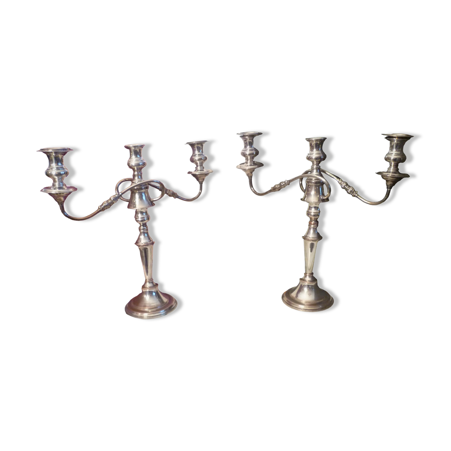 Large pair of candlesticks / candlesticks 3 lights in silver met.t.