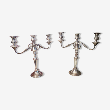 Large pair of candlesticks / candlesticks 3 lights in silver met.t.