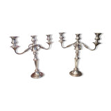 Large pair of candlesticks / candlesticks 3 lights in silver met.t.