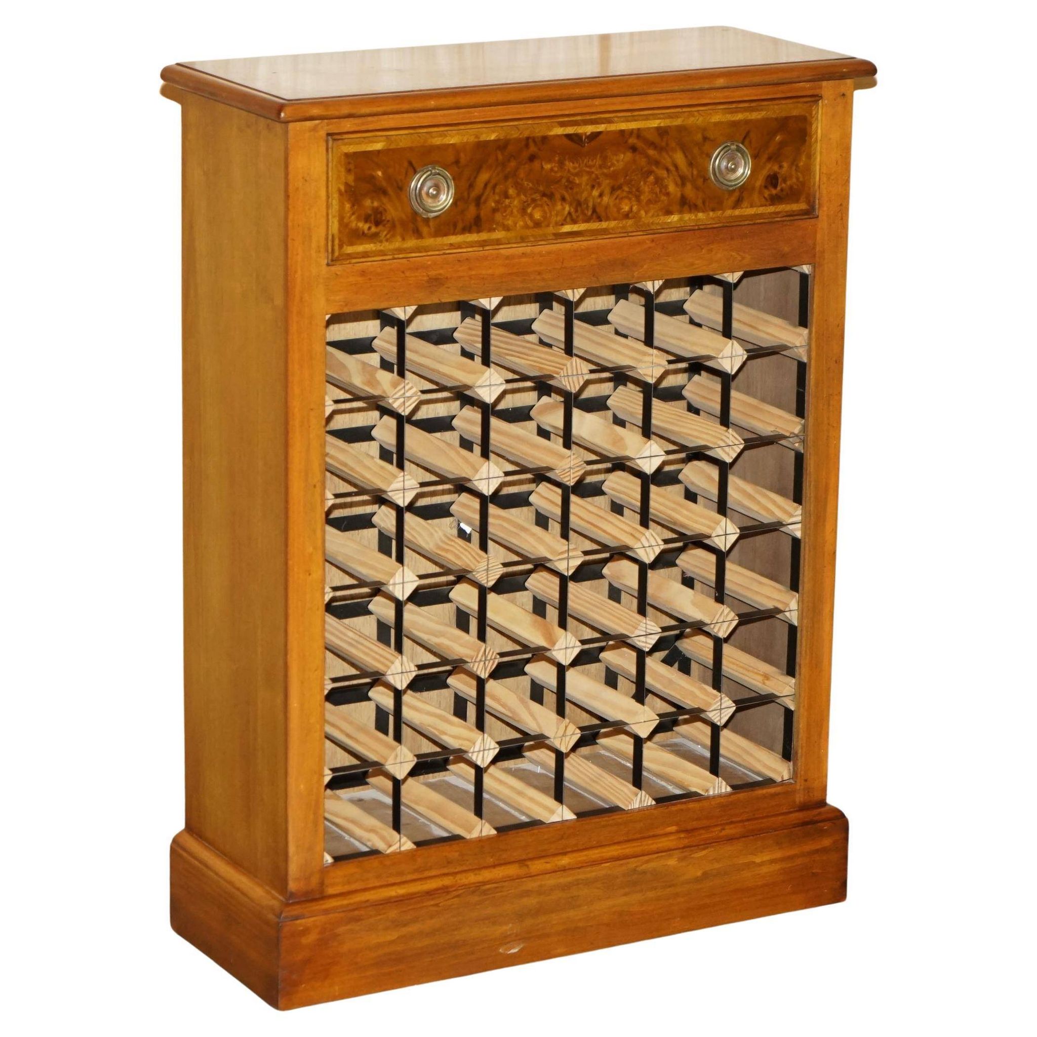 Flamed walnut sideboard for 36 bottles with drawer