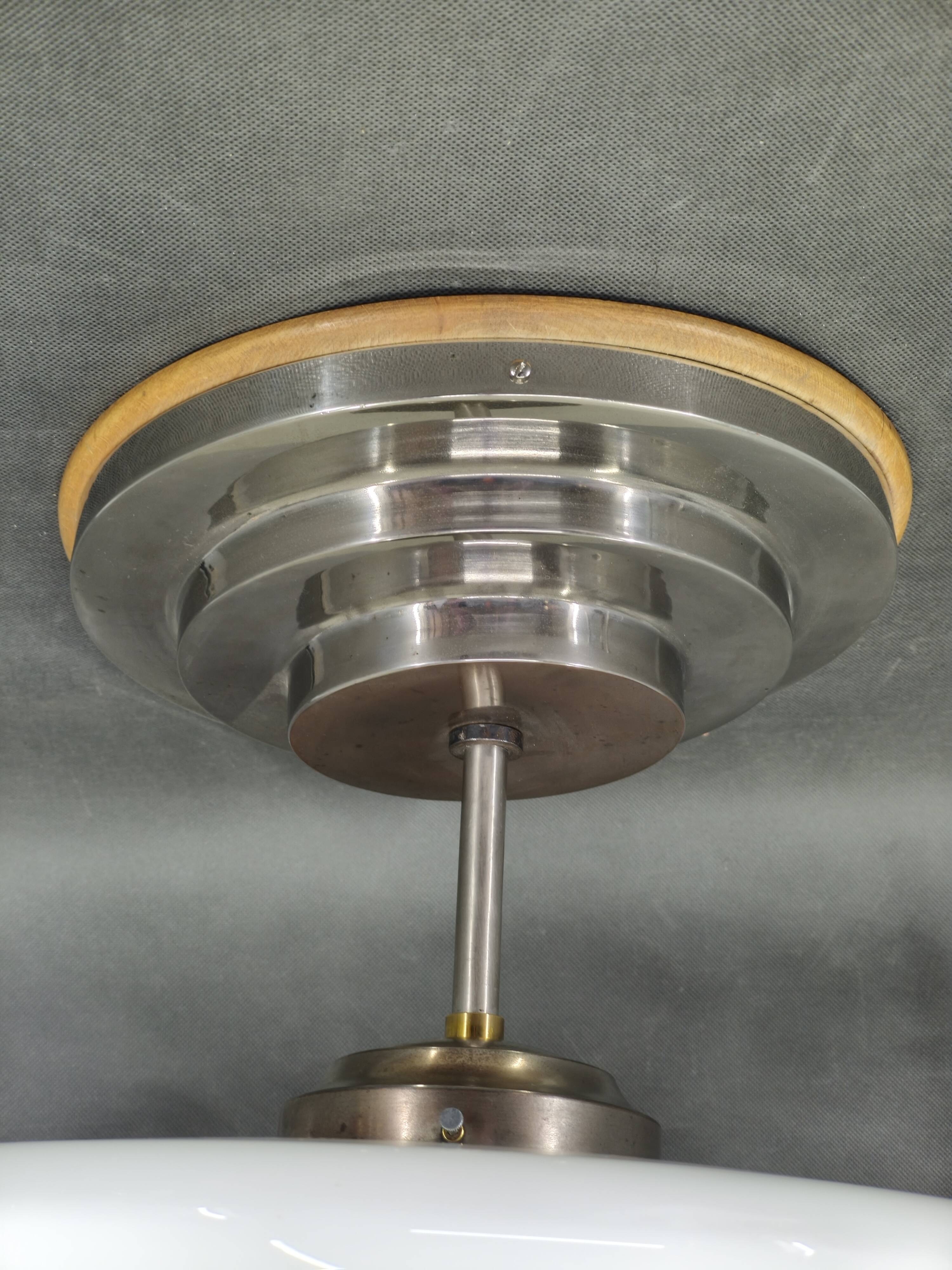 Czech Art Deco Opaline Glass Flush Mount Ceiling Light 1930s