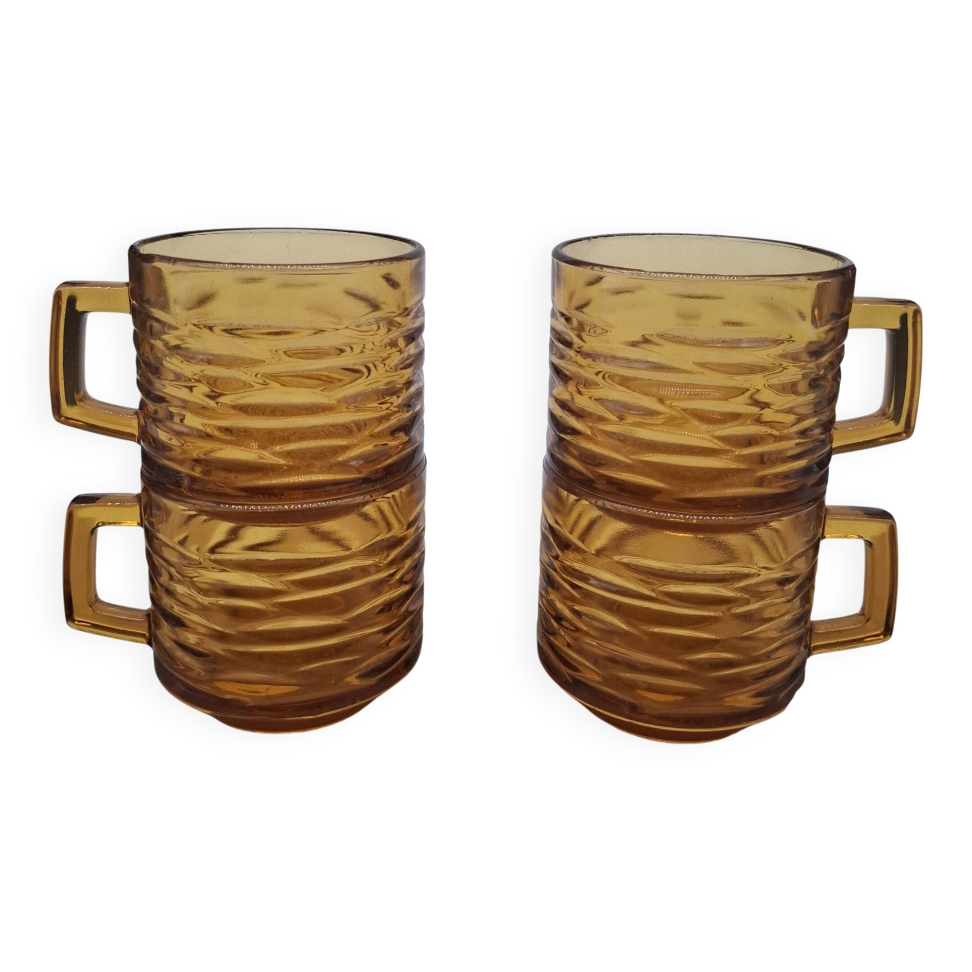 Set of 4 Vereco amber glass cups