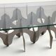 Minimalist sculptural coffee table in metal and glass – 1970