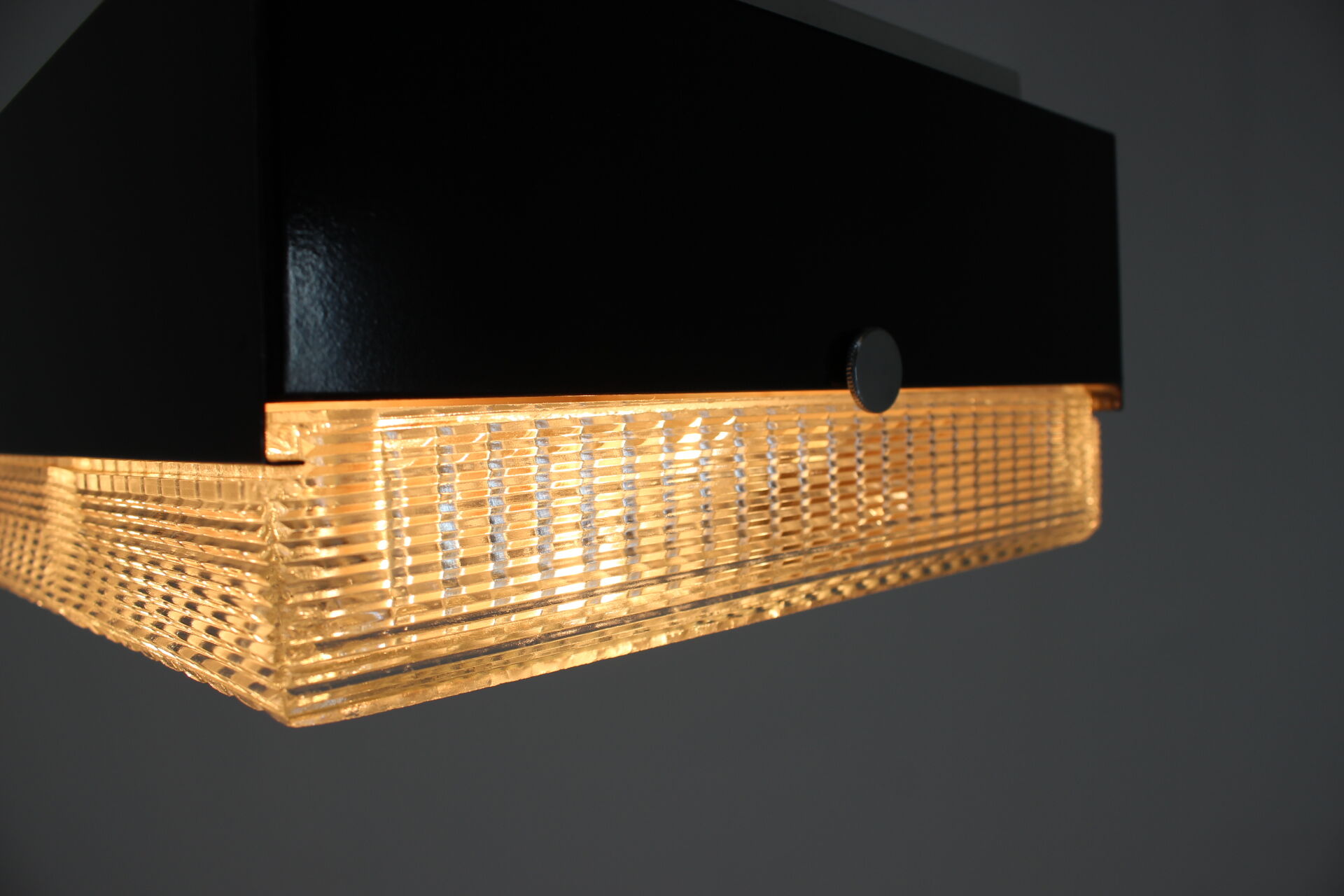 1970s Minimalist Black and Glass Pendant Light, Czechoslovakia