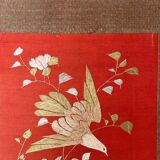 Paravent 4 panneaux japon XIXem, broderie soie oiseau
