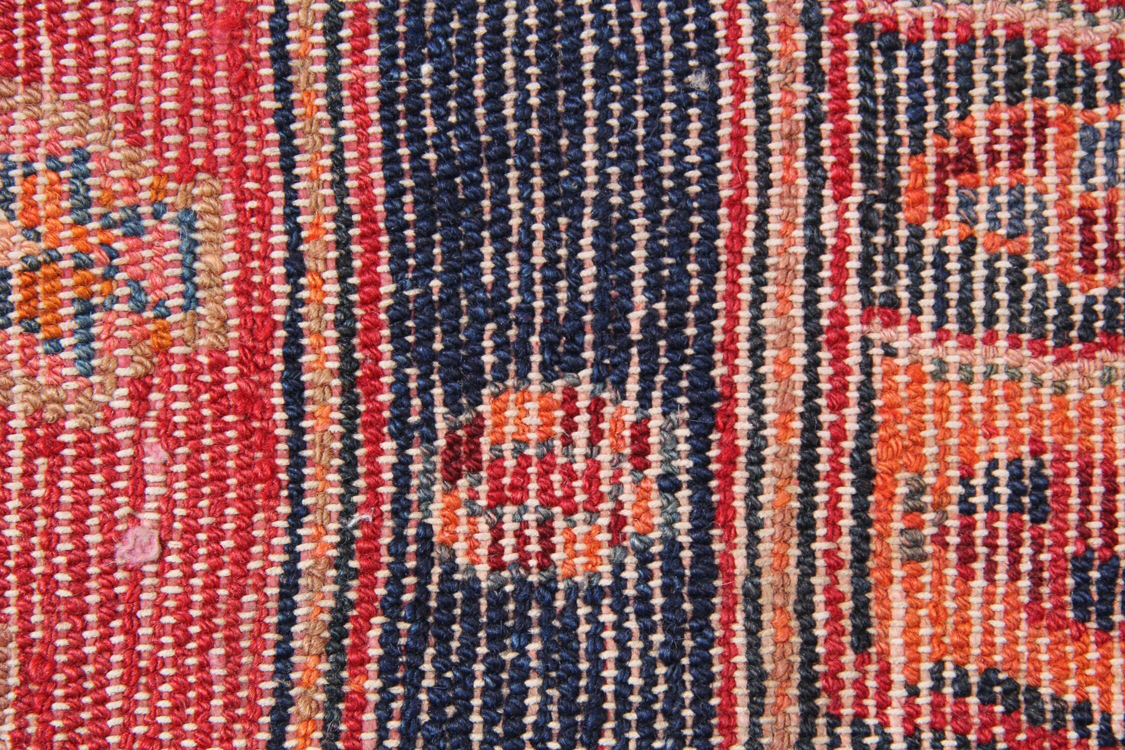 Tapis de coureur oriental bleu rouge long tapis géométrique en laine fait à la main 125x270cm