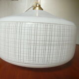 White glass chandelier pendant lamp with geometric decoration 50s