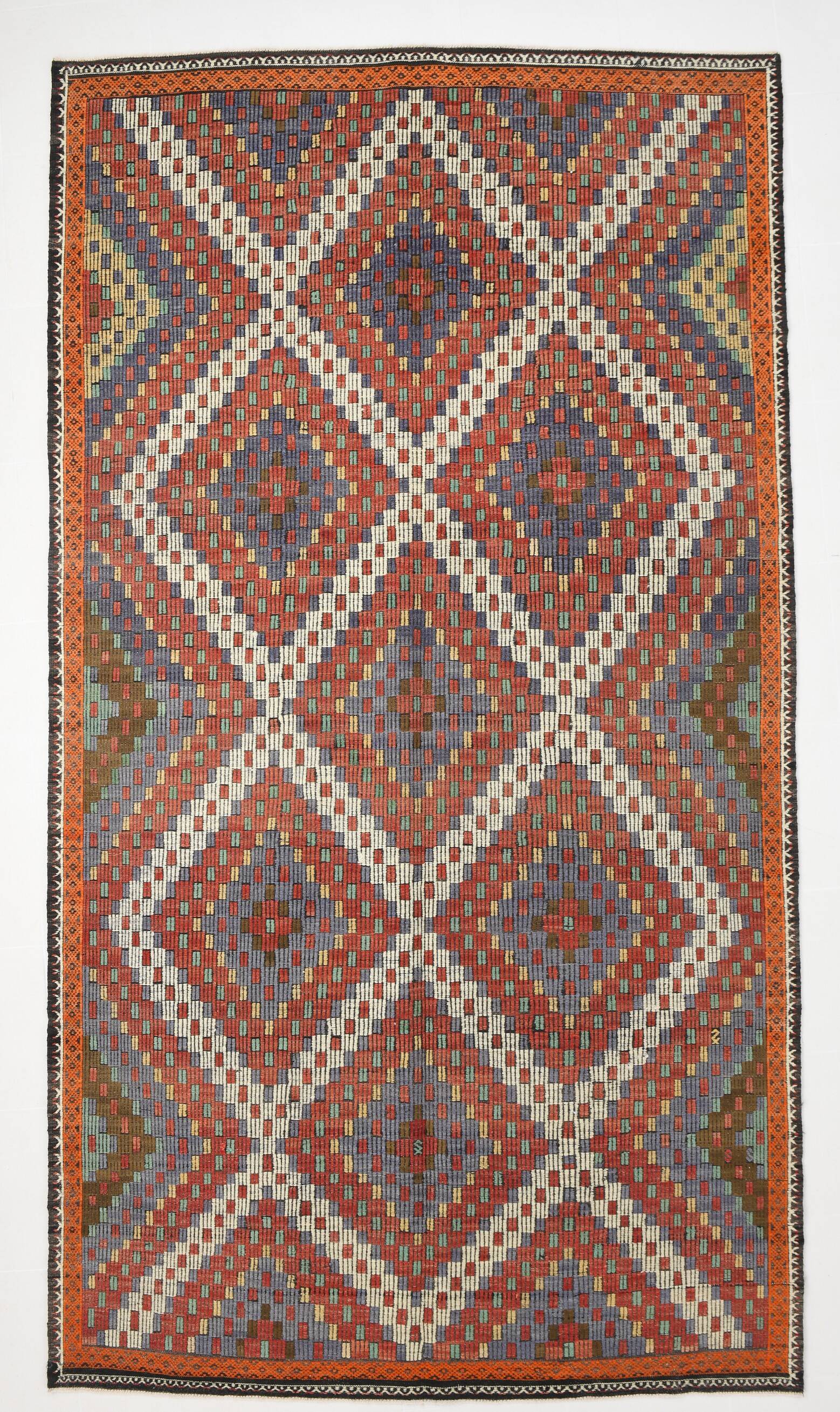 6x11 Mulicolor Living Room Rug, Vintage Wool Kilim Rug, 187x339Cm