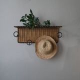 Coat rack cloakroom metal wrought iron wicker rattan handcrafted wall unit storage