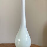 Vase blanc et vert à col long, verre coloré soufflé à la main, vase à fleurs simples