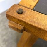 Vintage Pair of oak and slate brutalist end or coffee tables, France 1970s.