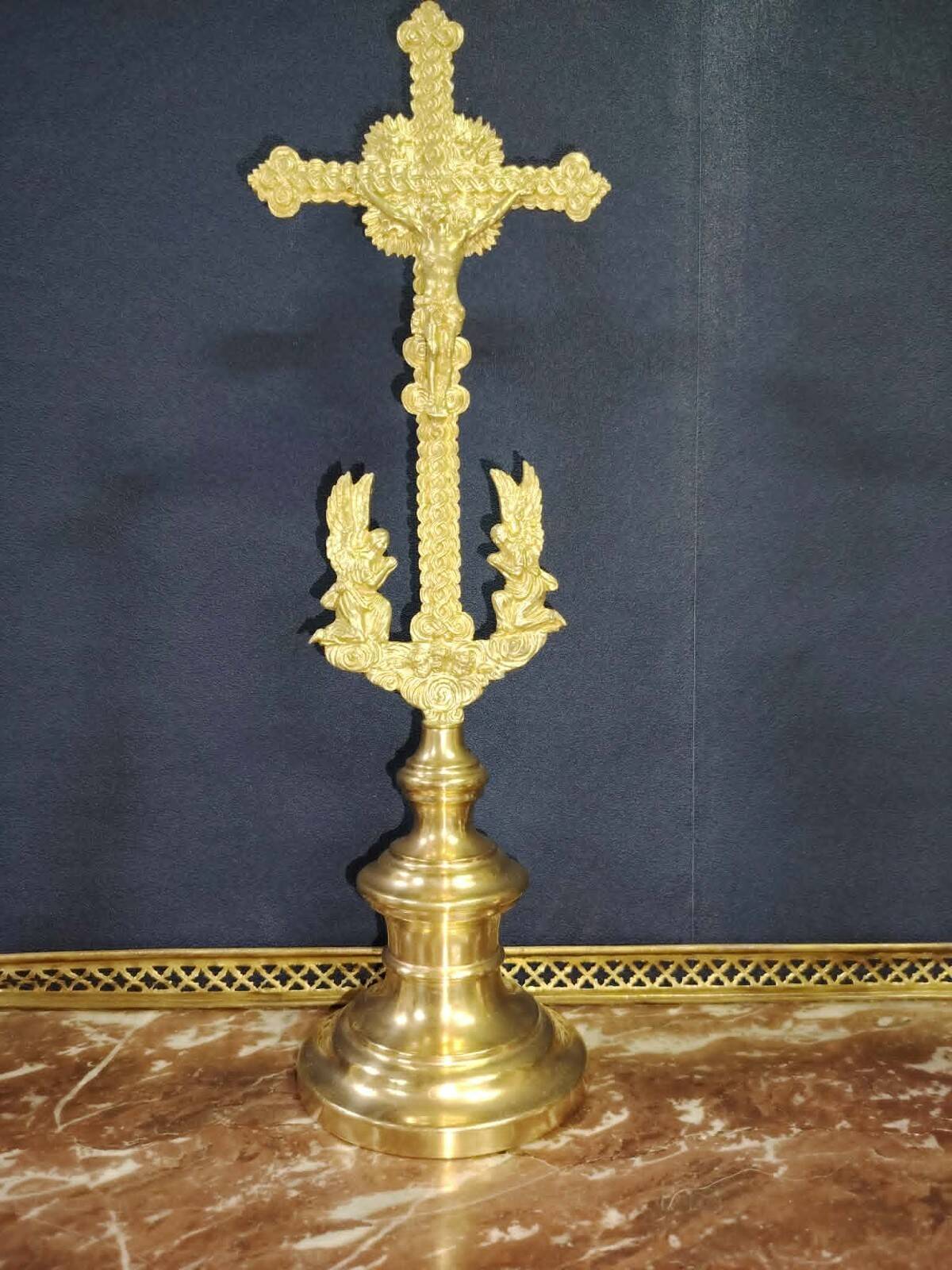Three Gilded Bronze Altar Crosses, 19th Century