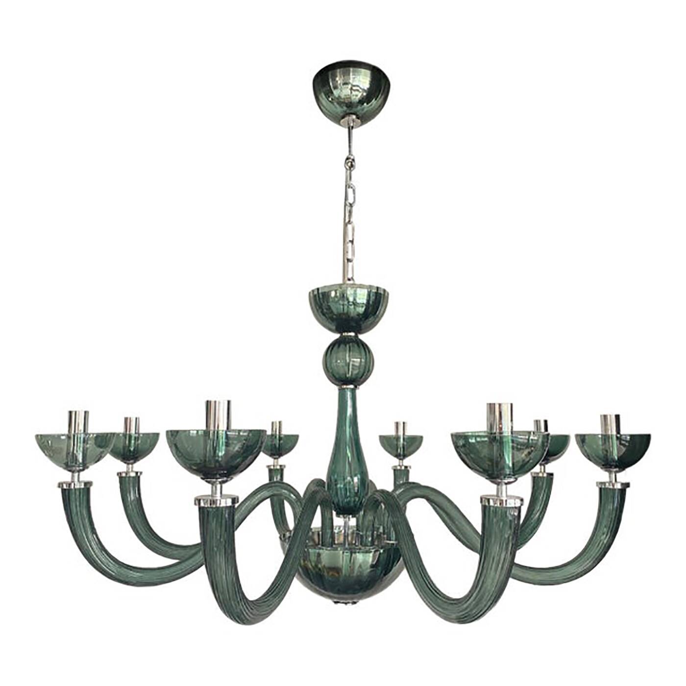 Glass Chandelier in Light Green Italian Art Glass