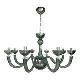 Glass Chandelier in Light Green Italian Art Glass