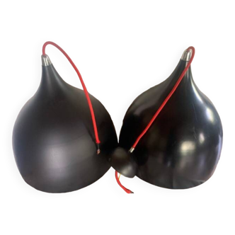 Set of 2 black and red metal lamps, loft style