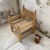 Moroccan wooden and rope armchair