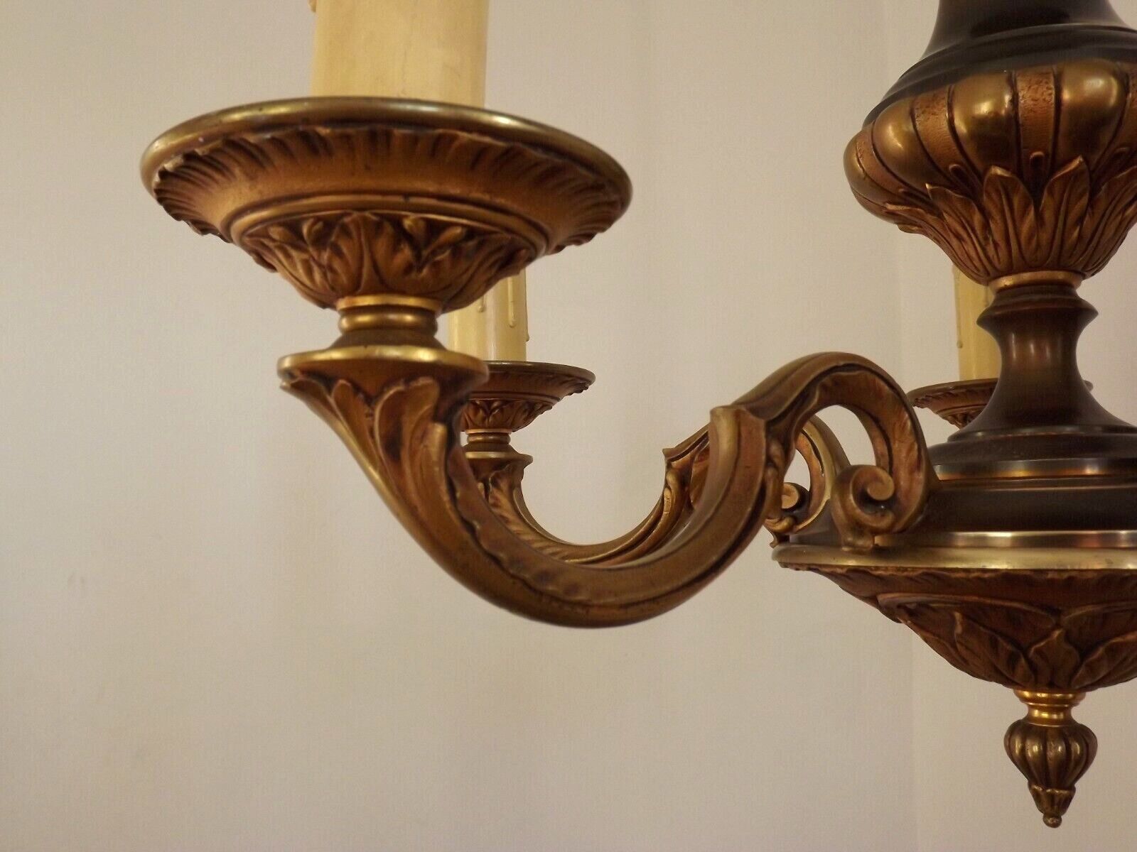 French Vintage Heavy Bronze/Brass 5 Light Empire Style Chandelier 3990