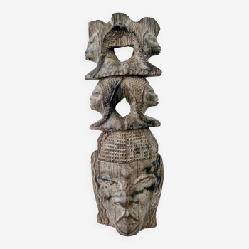 Masque Malgache Ancien Bois Palissandre Femme Têtes de Femmes Sculpté Artisanat