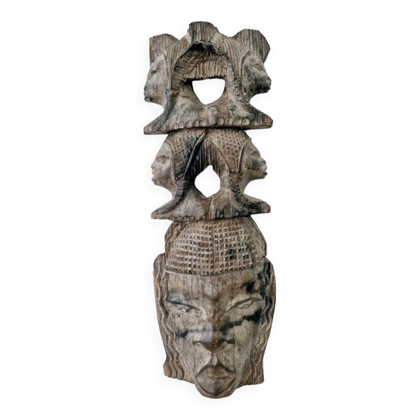 Masque Malgache Ancien Bois Palissandre Femme Têtes de Femmes Sculpté Artisanat — Beyit