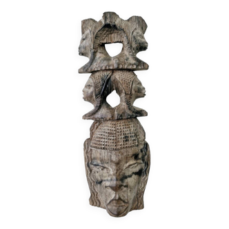 Masque Malgache Ancien Bois Palissandre Femme Têtes de Femmes Sculpté Artisanat