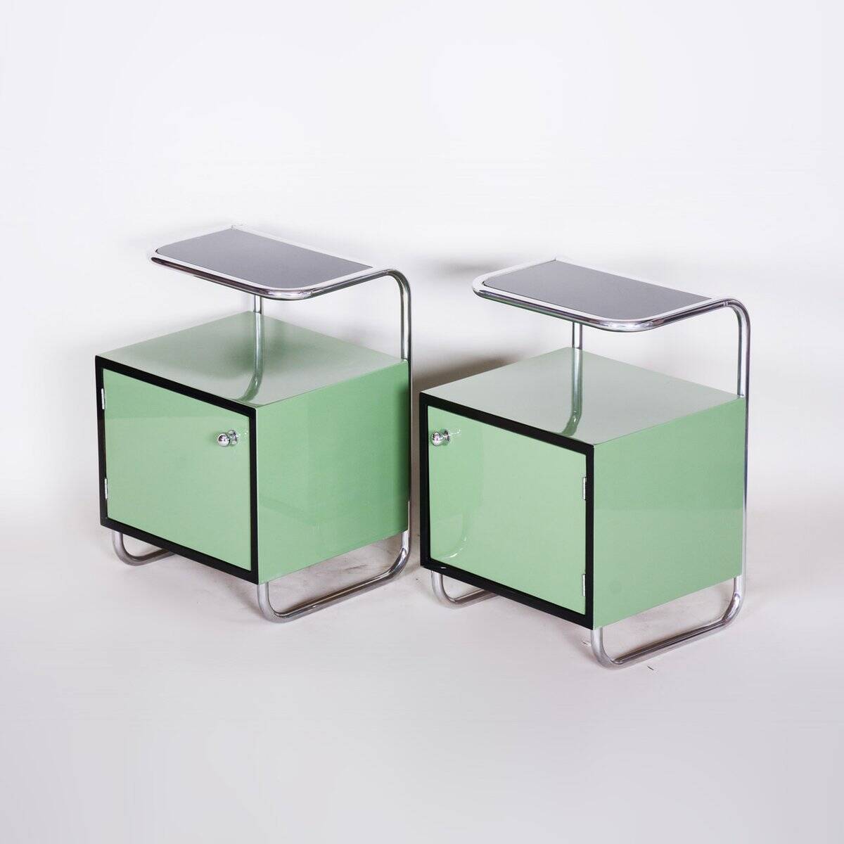 Bauhaus Side Tables in Chrome and Glass by Vichr a Spol., Czech, 1930s, Set of 2