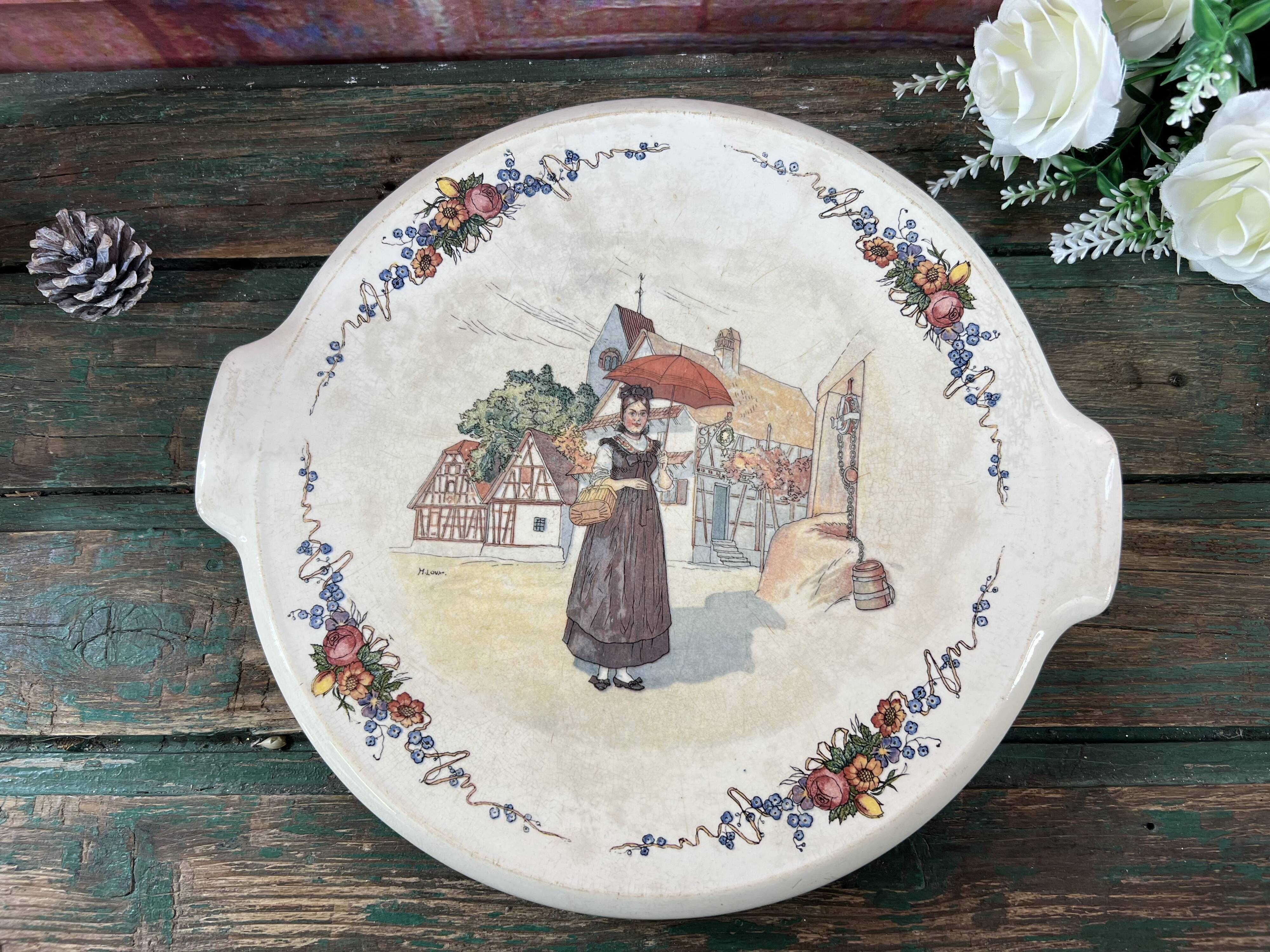 Round cake dish with handle Sarreguemines Obernai