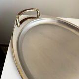 Vintage Stainless Steel Serving Tray With Gold Plated Handles