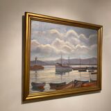 Old painting, Marine, signed E Chabrier and dated 1938