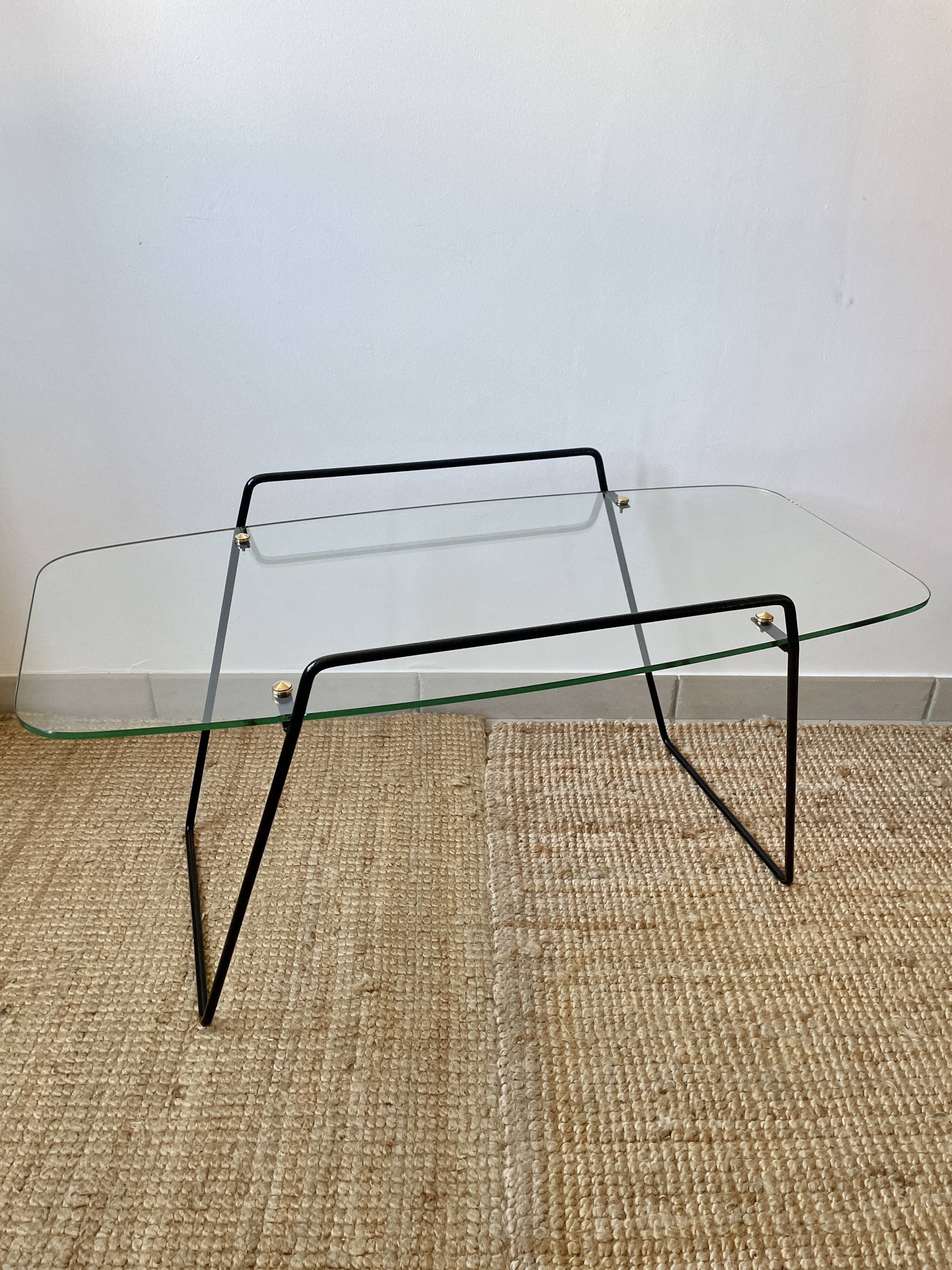 Table basse en verre et métal années 50